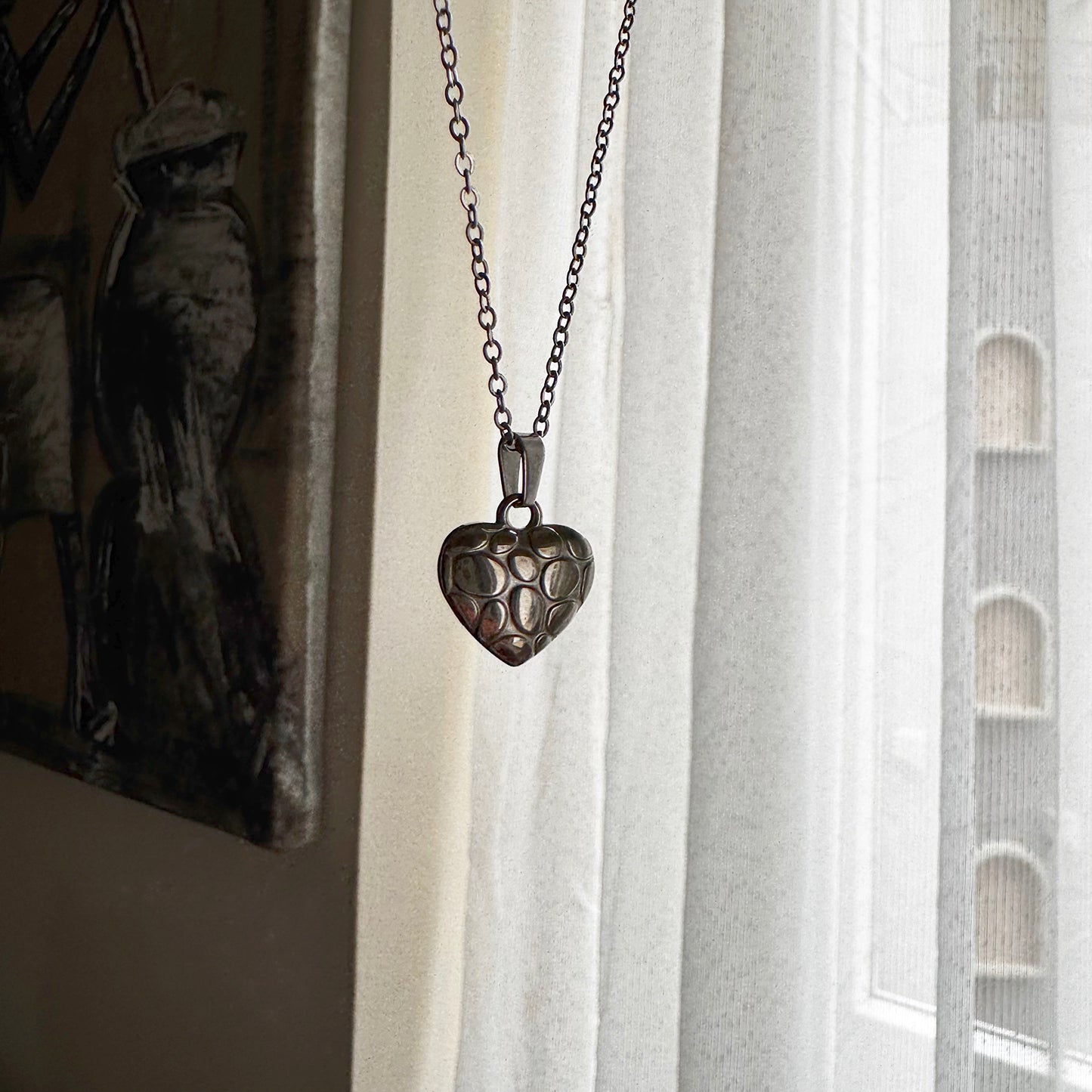 Stoned Heart Necklace-Silver