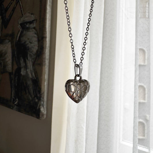 Stoned Heart Necklace-Silver