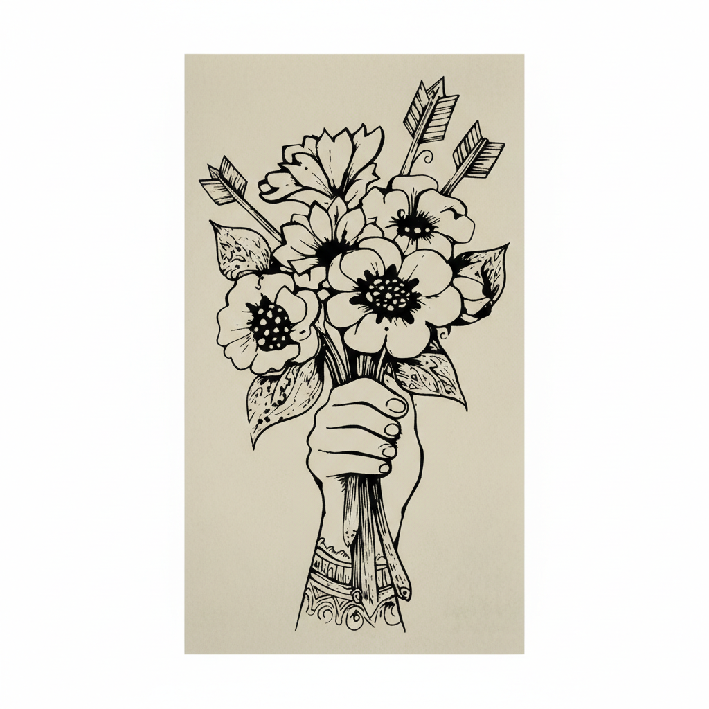 Flower Bouquet Semi Permanent Tattoo