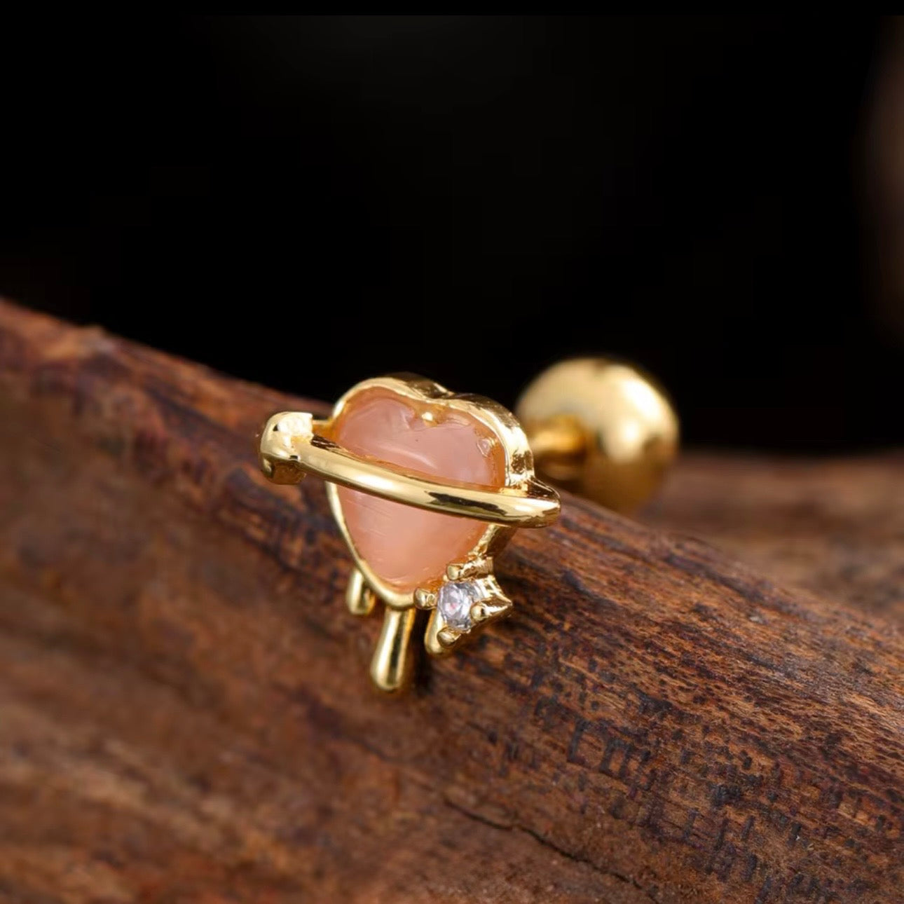 Peachy Heart Ear Stud