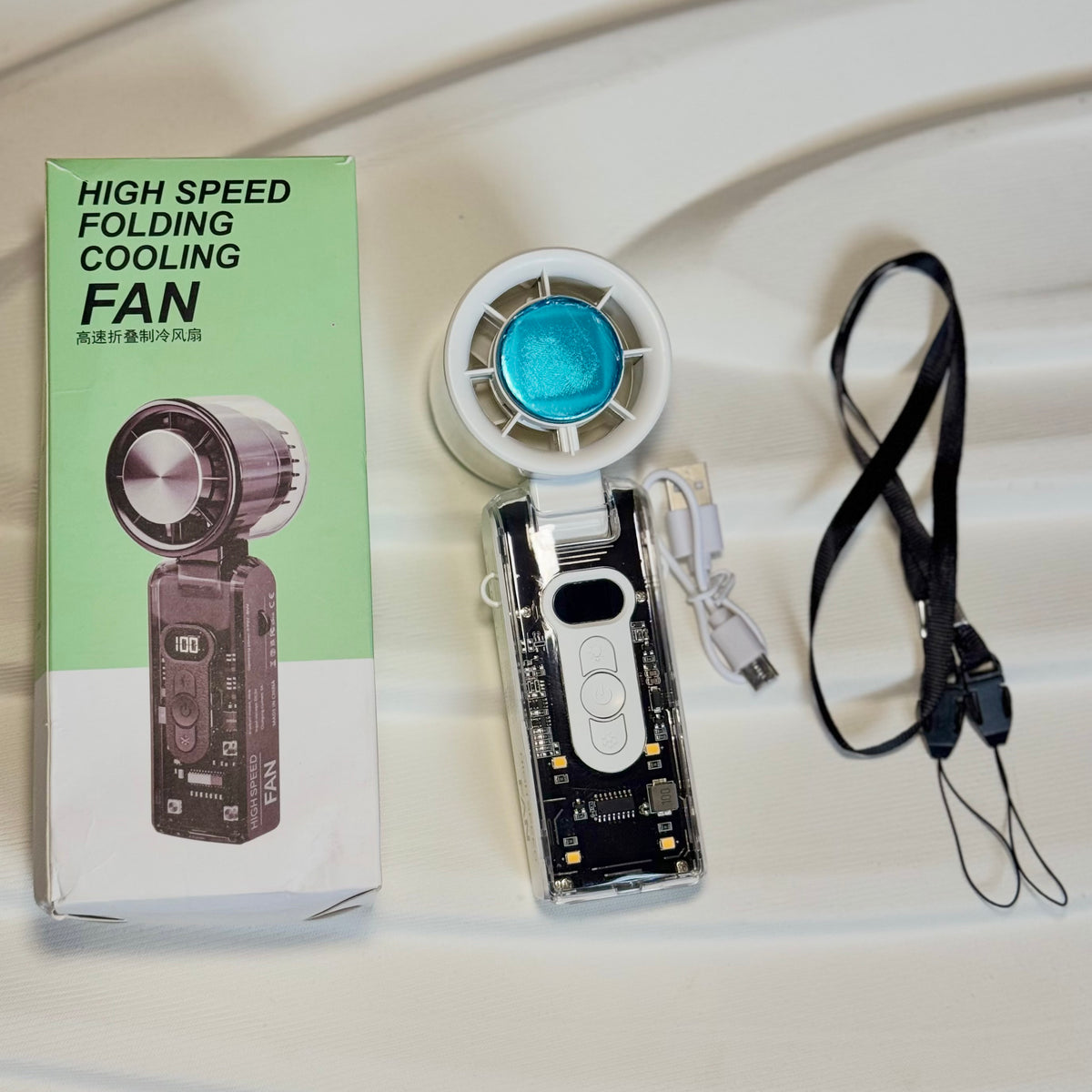 White Ice Hand Fan (With Flashlight)