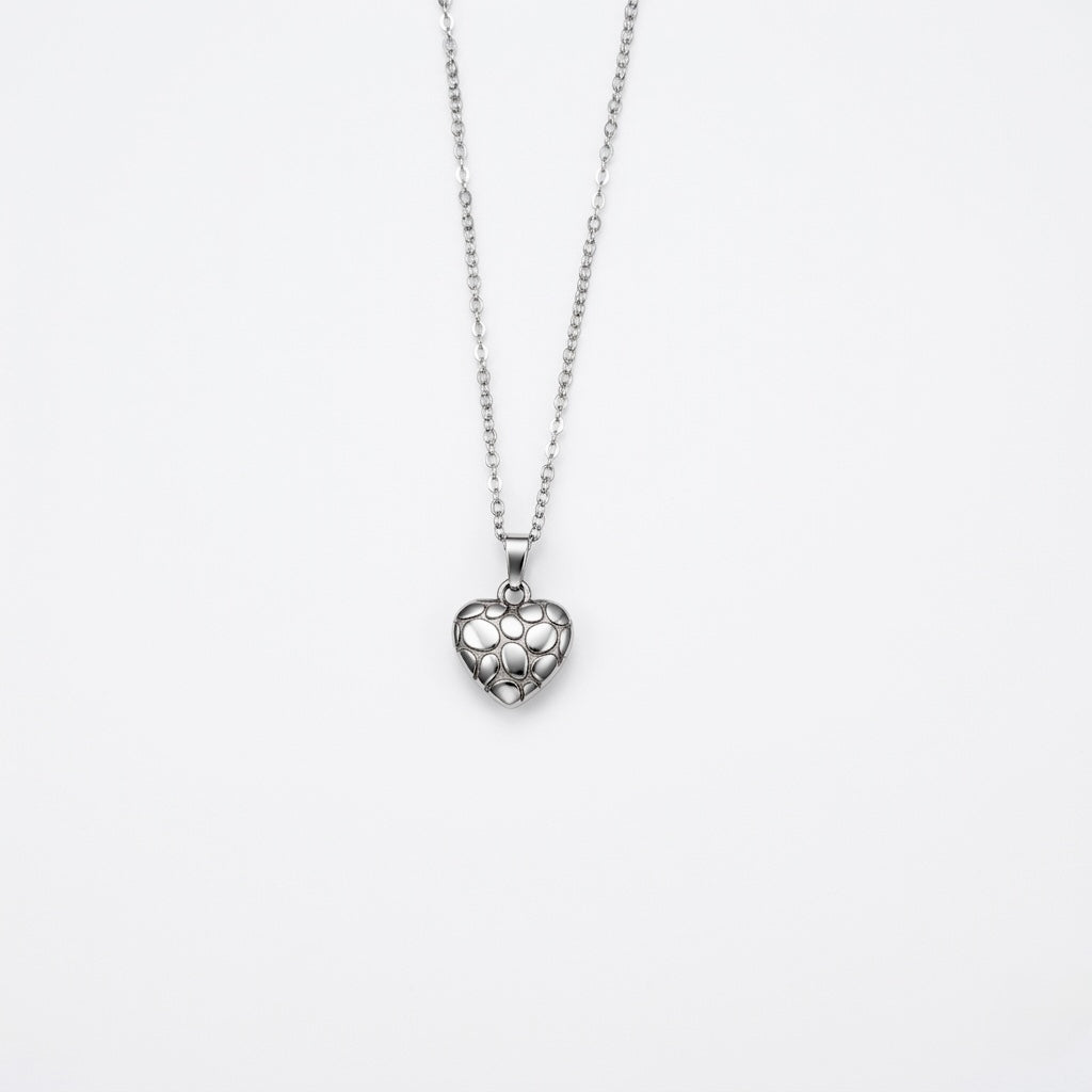 Stoned Heart Necklace-Silver