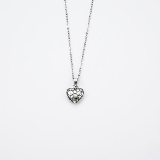 Stoned Heart Necklace-Silver