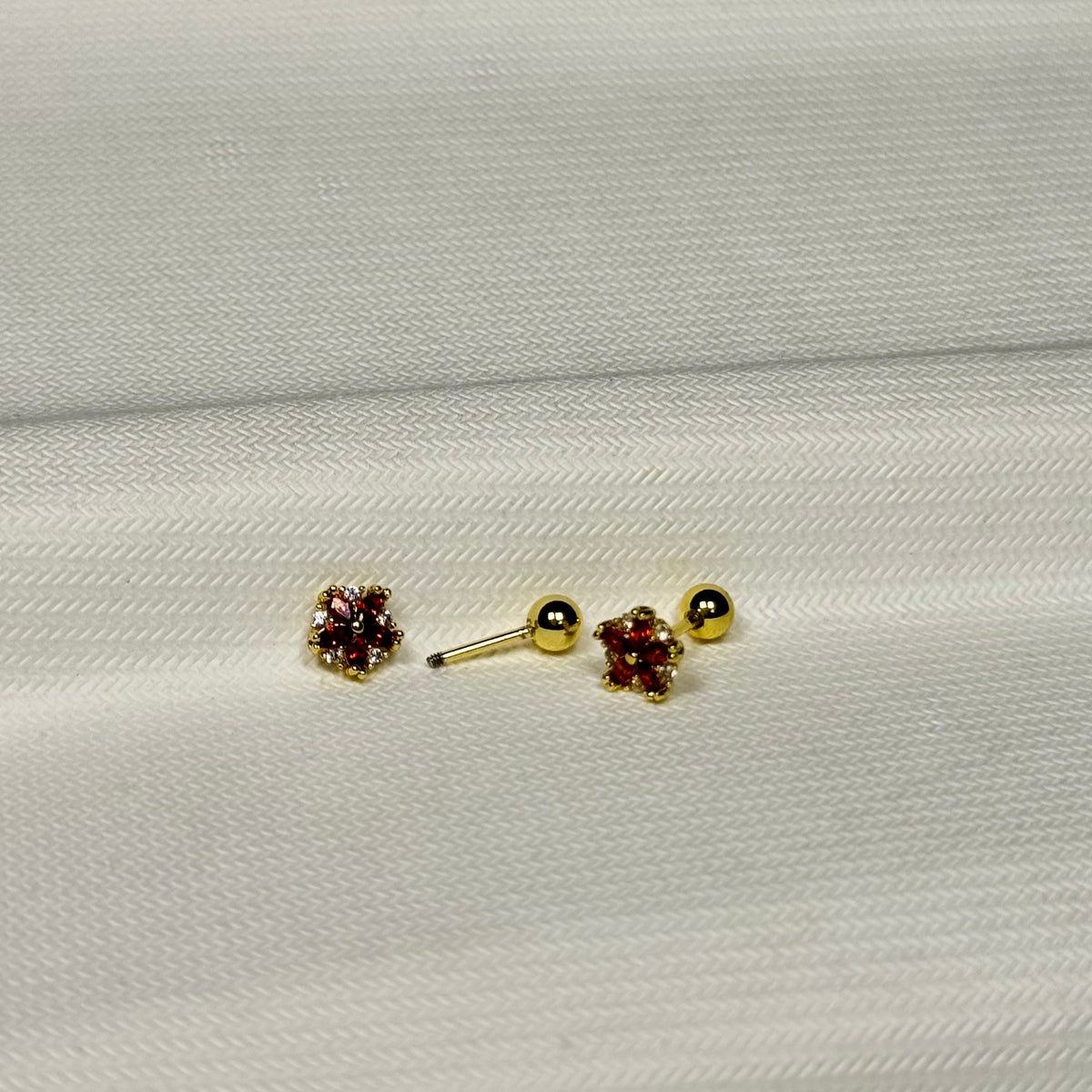 Red Flower Ear Stud