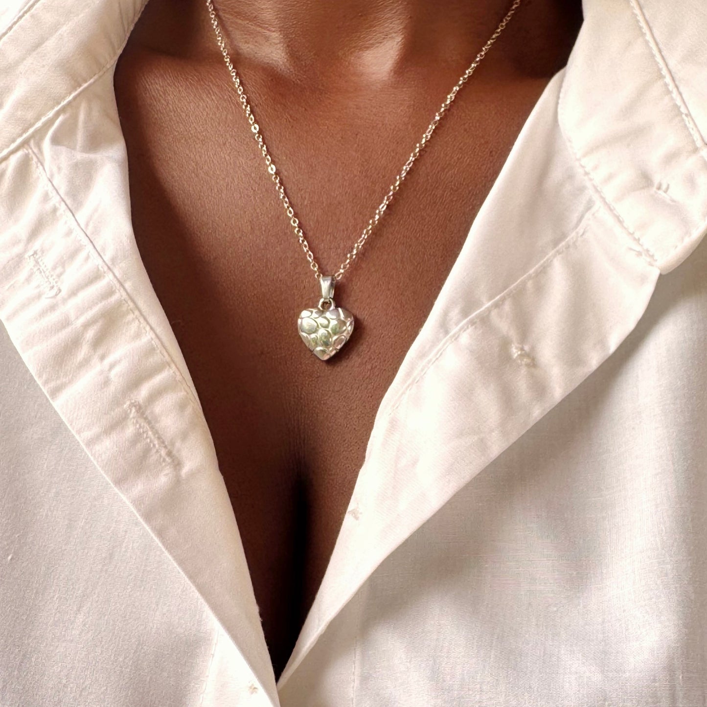 Stoned Heart Necklace-Silver